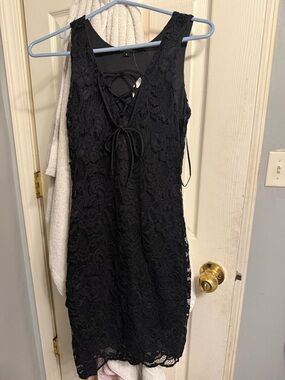 Charlotte Russe Black Lace Mini Dress with Lace-Up Back
